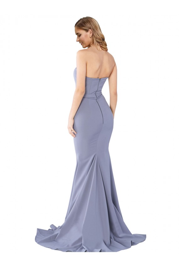 Low Back Smoke Blue Stretch Crepe Sweetheart Long Sleeveless Formal Evening Gown / Prom Dress / Bridesmaid Dress Southampton