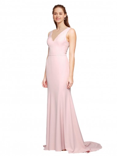 V-Back Stretch Crepe V-Neck Sweep Train Sleeveless Black Tie Evening Dress / Prom Dress / Bridesmaid Dress Southampton