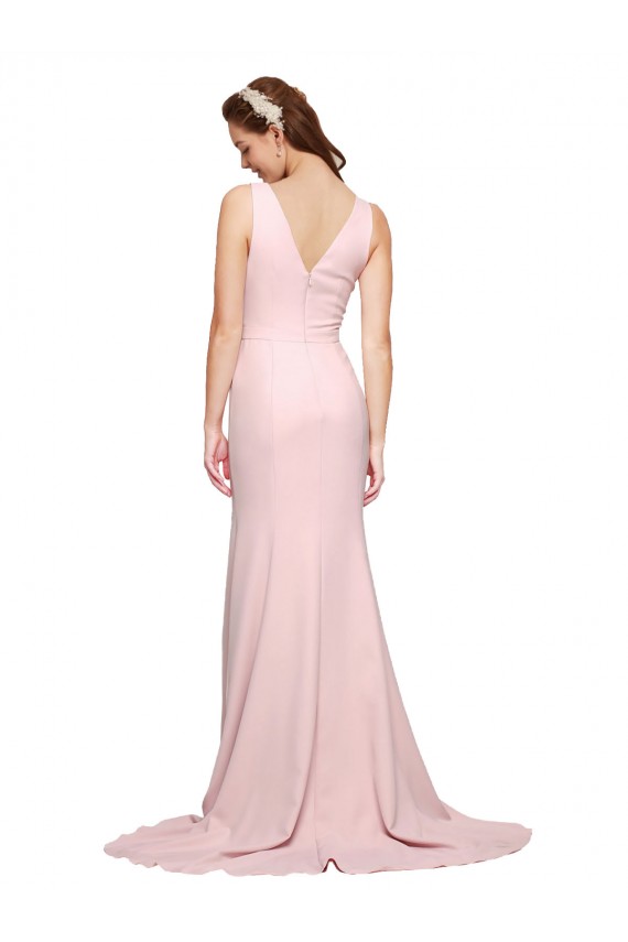 V-Back Stretch Crepe V-Neck Sweep Train Sleeveless Black Tie Evening Dress / Prom Dress / Bridesmaid Dress Southampton