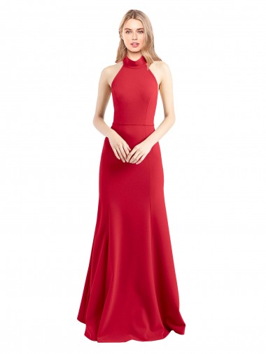 Open Back Red Stretch Crepe Halter Neck Long Sleeveless Formal Evening Gown / Prom Dress / Bridesmaid Dress Southampton