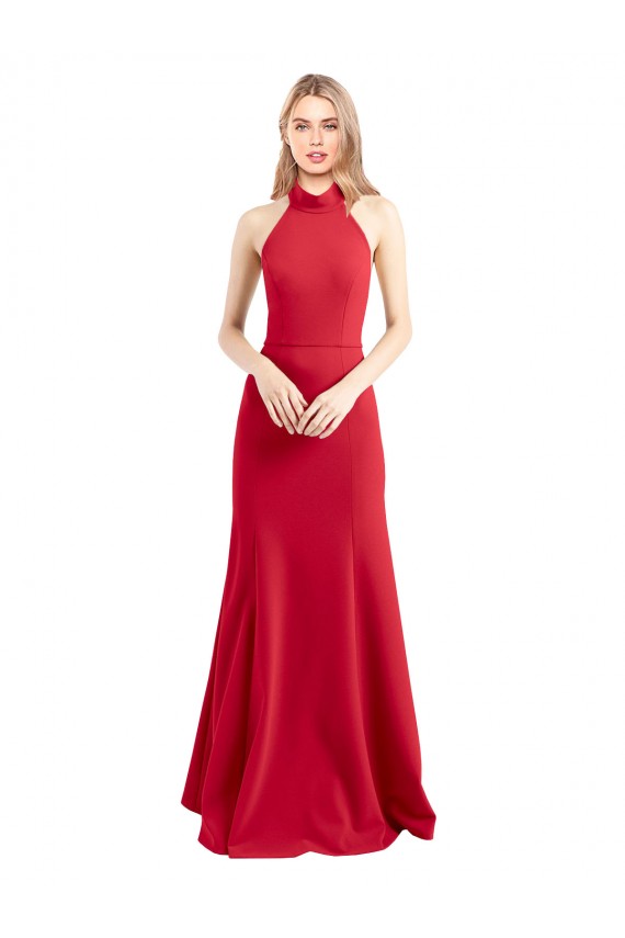 Open Back Red Stretch Crepe Halter Neck Long Sleeveless Formal Evening Gown / Prom Dress / Bridesmaid Dress Southampton