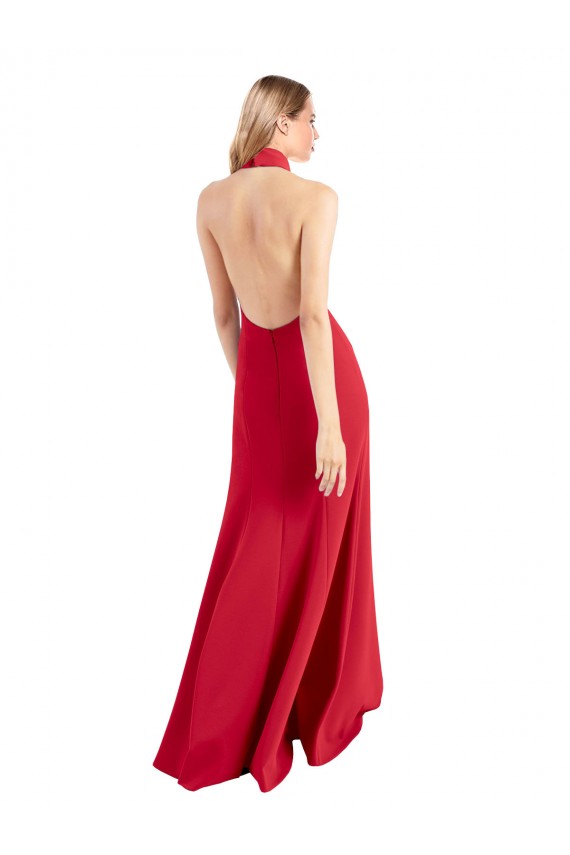 Open Back Red Stretch Crepe Halter Neck Long Sleeveless Formal Evening Gown / Prom Dress / Bridesmaid Dress Southampton