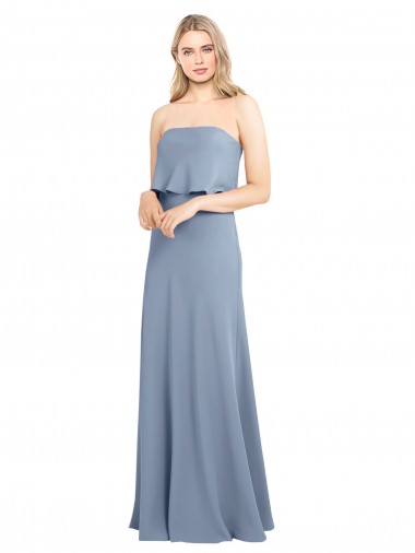 Smoke Blue Stretch Crepe High Neck Long Sleeveless Formal Dress / Bridesmaid Dress Southampton