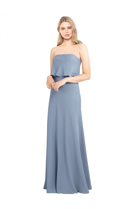 Smoke Blue Stretch Crepe High Neck Long Sleeveless Formal Dress / Bridesmaid Dress Southampton