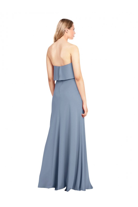 Smoke Blue Stretch Crepe High Neck Long Sleeveless Formal Dress / Bridesmaid Dress Southampton