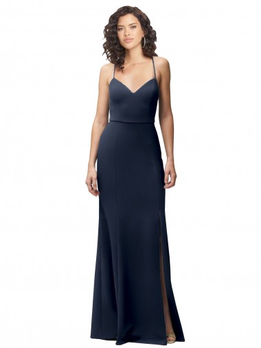 Open Back Dark Navy Stretch Crepe Spaghetti Straps Long Sleeveless Formal Evening Gown / Prom Dress / Bridesmaid Dress Southampton