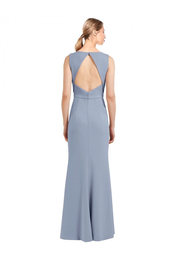 Keyhole Back Stretch Crepe Boat Neck Long Sleeveless Bridesmaid Dress Southampton