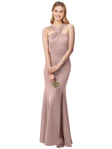 Open Back Stretch Crepe Halter Neck Long Sleeveless Prom Dress / Bridesmaid Dress Southampton