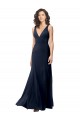 V-Back Dark Navy Stretch Crepe V-Neck Long Sleeveless Formal Dress / Bridesmaid Dress Southampton
