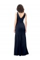 V-Back Dark Navy Stretch Crepe V-Neck Long Sleeveless Formal Dress / Bridesmaid Dress Southampton