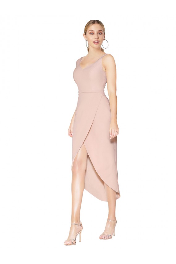 V-Back Stretch Crepe Spaghetti Straps Knee Length Sleeveless High Low Evening Gown / Prom Dress / Bridesmaid Dress Southampton