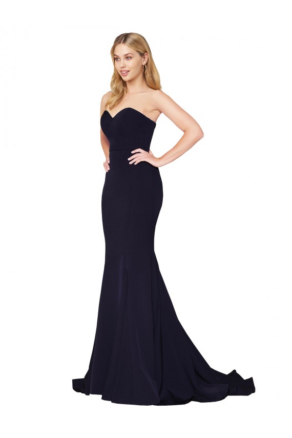 Dark Navy Stretch Crepe Sweetheart Sweep Train Sleeveless Formal Evening Gown / Prom Dress / Bridesmaid Dress Southampton