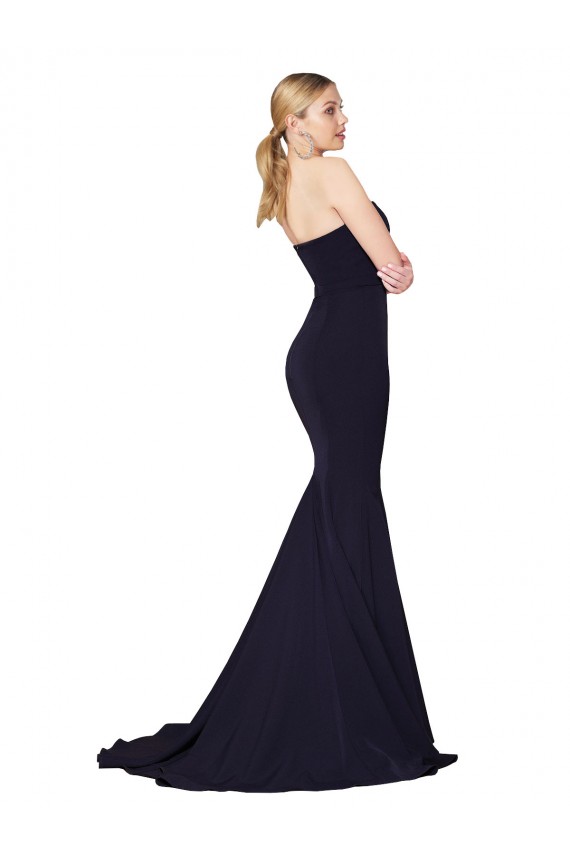 Dark Navy Stretch Crepe Sweetheart Sweep Train Sleeveless Formal Evening Gown / Prom Dress / Bridesmaid Dress Southampton