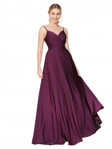 V-Back Wild Berry Stretch Crepe Spaghetti Straps Long Sleeveless Formal Evening Gown / Prom Dress / Bridesmaid Dress Southampton