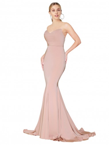 Low Back Mauve Stretch Crepe Sweetheart Long Sleeveless Formal Dress / Bridesmaid Dress Southampton
