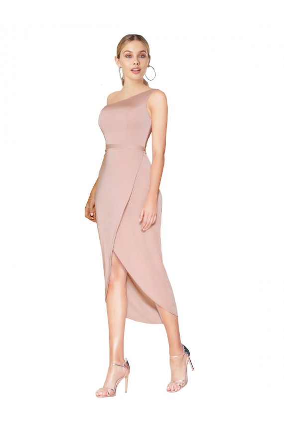 Stretch Crepe One Shoulder Knee Length Sleeveless Formal Dress / Bridesmaid Dress Southampton