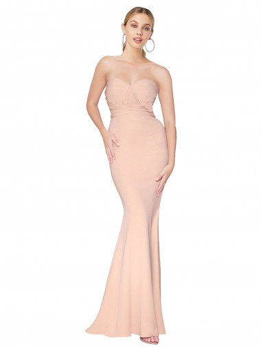 Nude Stretch Crepe Sweetheart Long Sleeveless Formal Dress / Bridesmaid Dress Southampton