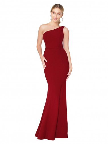Burgundy Stretch Crepe One Shoulder Long Sleeveless Formal Evening Gown / Prom Dress / Bridesmaid Dress Southampton