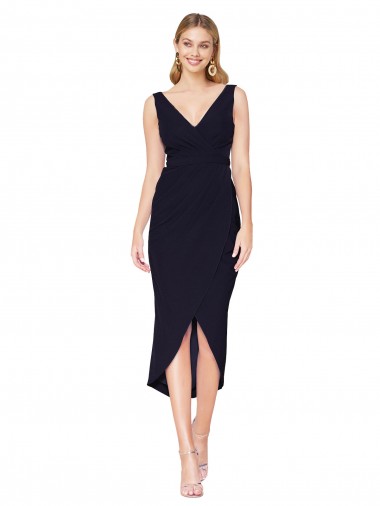 Stretch Crepe V-Neck Knee Length Sleeveless High Low Evening Gown / Prom Dress / Bridesmaid Dress Southampton