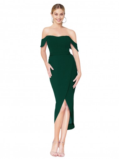 Stretch Crepe Off the Shoulder Knee Length Sleeveless High Low Evening Gown / Prom Dress / Bridesmaid Dress Southampton