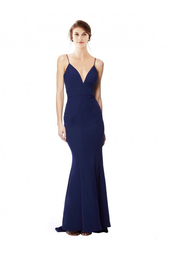 Open Back Stretch Crepe Spaghetti Straps Long Sleeveless Formal Dress / Bridesmaid Dress Southampton
