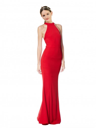 Stretch Crepe Halter Neck Long Sleeveless Prom Dress / Bridesmaid Dress Southampton