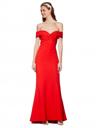 Red Stretch Crepe Off the Shoulder Long Sleeveless Bridesmaid Dress / Formal Dress Southampton