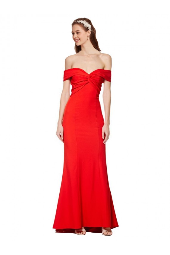 Red Stretch Crepe Off the Shoulder Long Sleeveless Bridesmaid Dress / Formal Dress Southampton