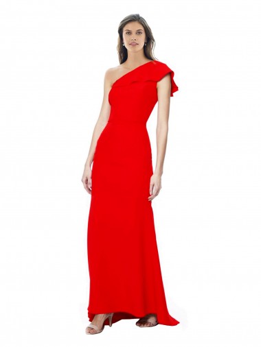 Red Stretch Crepe One Shoulder Long Sleeveless Formal Dress / Bridesmaid Dress Southampton