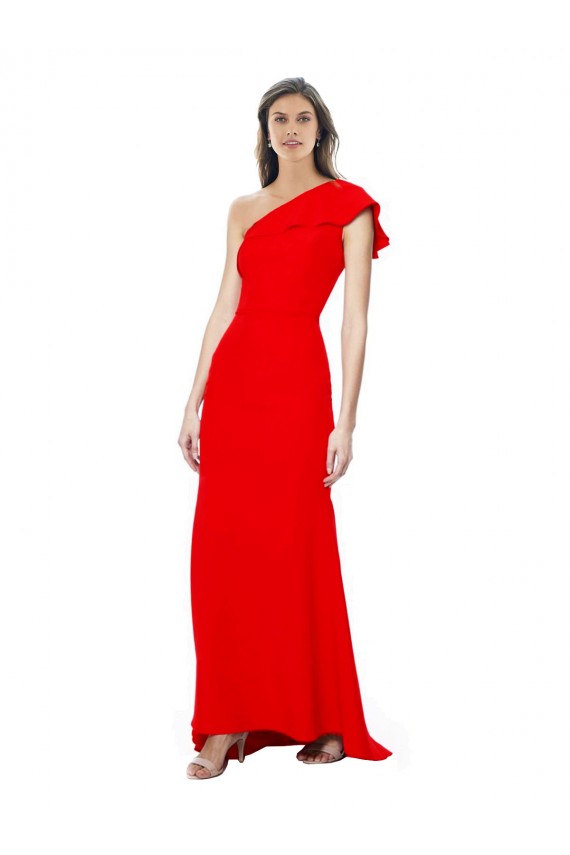 Red Stretch Crepe One Shoulder Long Sleeveless Formal Dress / Bridesmaid Dress Southampton