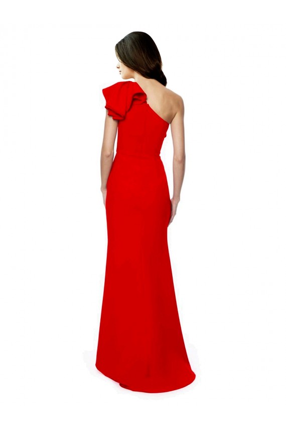 Red Stretch Crepe One Shoulder Long Sleeveless Formal Dress / Bridesmaid Dress Southampton