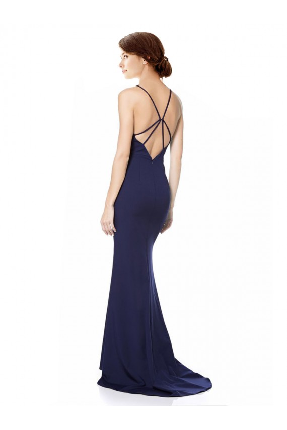 Open Back Navy Blue Stretch Crepe Halter Neck Long Sleeveless Formal Evening Gown / Prom Dress / Bridesmaid Dress Southampton