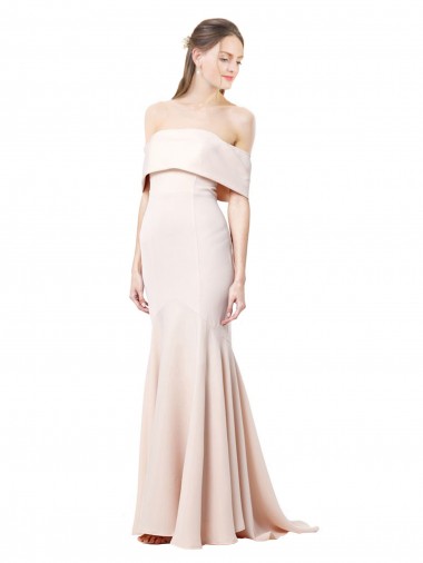 Nude Stretch Crepe Off the Shoulder Long Sleeveless Formal Evening Gown / Prom Dress / Bridesmaid Dress Southampton
