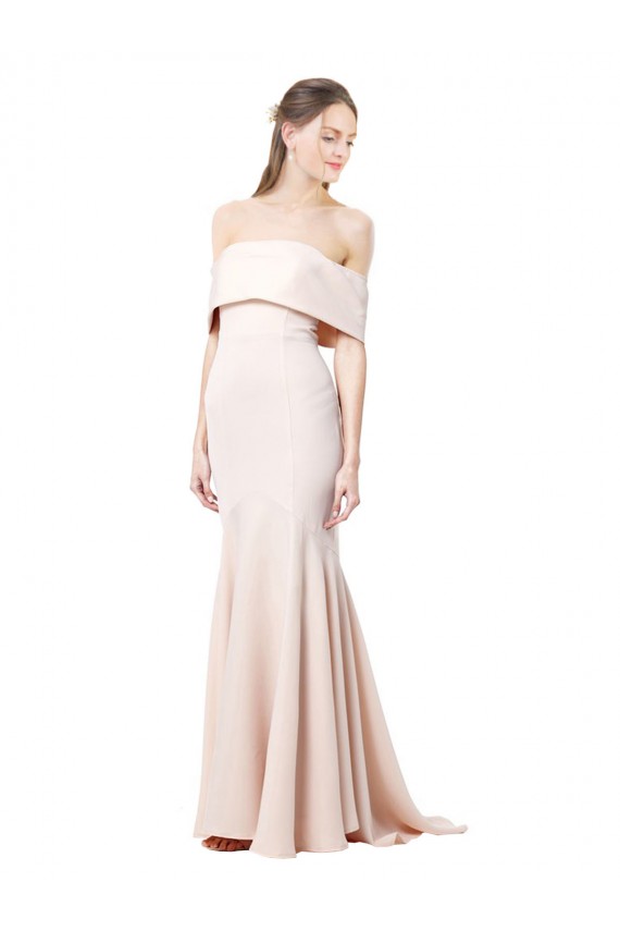 Nude Stretch Crepe Off the Shoulder Long Sleeveless Formal Evening Gown / Prom Dress / Bridesmaid Dress Southampton