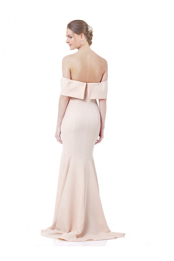 Nude Stretch Crepe Off the Shoulder Long Sleeveless Formal Evening Gown / Prom Dress / Bridesmaid Dress Southampton