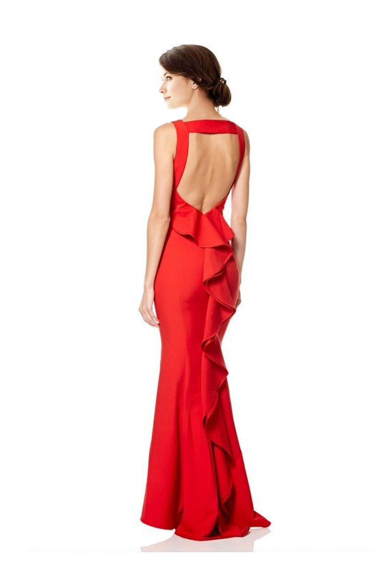 Open Back Stretch Crepe Halter Neck Long Sleeveless Bridesmaid Dress / Evening Gowns Southampton