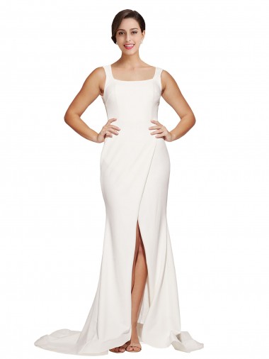 Low Back Stretch Crepe Square Neck Sweep Train Sleeveless Semi Formal Evening Dress / Prom Dress / Bridesmaid Dress Southampton