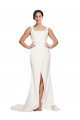 Low Back Stretch Crepe Square Neck Sweep Train Sleeveless Semi Formal Evening Dress / Prom Dress / Bridesmaid Dress Southampton