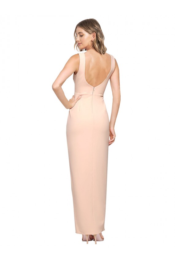 Nude Stretch Crepe Square Neck Long Sleeveless Formal Evening Gown / Prom Dress / Bridesmaid Dress Southampton