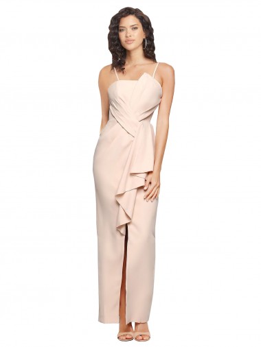 Low Back Nude Stretch Crepe Strapless Long Sleeveless Semi Formal Evening Dress / Prom Dress / Bridesmaid Dress Southampton