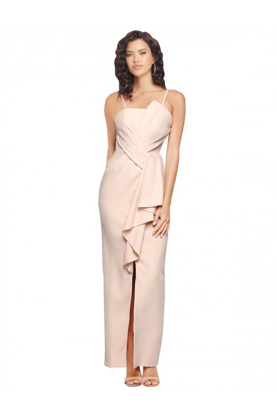Low Back Nude Stretch Crepe Strapless Long Sleeveless Semi Formal Evening Dress / Prom Dress / Bridesmaid Dress Southampton