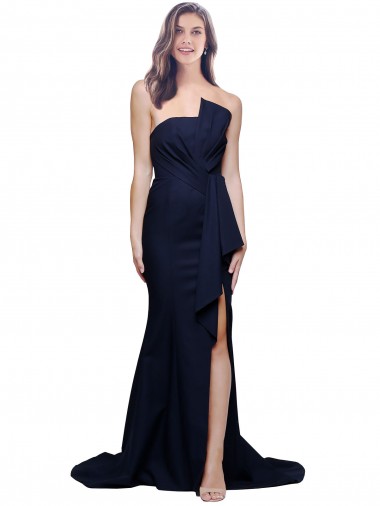 Low Back Stretch Crepe Strapless Sweep Train Sleeveless Semi Formal Evening Dress / Prom Dress / Bridesmaid Dress Southampton