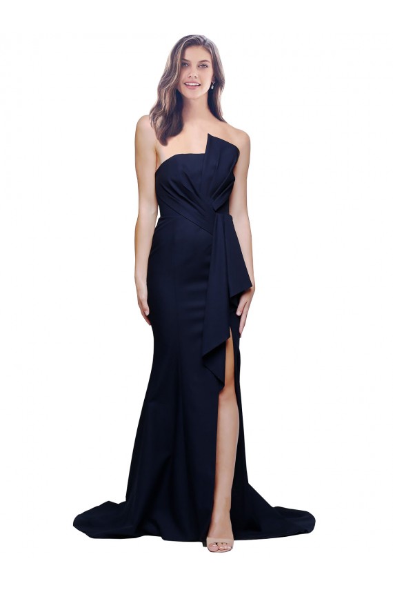 Low Back Stretch Crepe Strapless Sweep Train Sleeveless Semi Formal Evening Dress / Prom Dress / Bridesmaid Dress Southampton