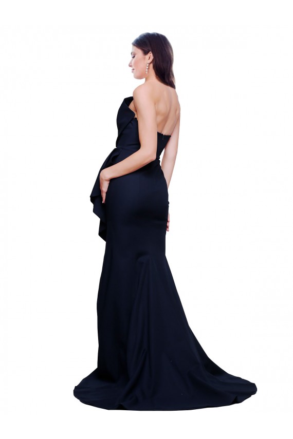 Low Back Stretch Crepe Strapless Sweep Train Sleeveless Semi Formal Evening Dress / Prom Dress / Bridesmaid Dress Southampton