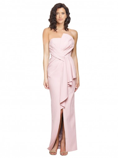 Low Back Pink Stretch Crepe Strapless Long Sleeveless Formal Dress / Bridesmaid Dress Southampton
