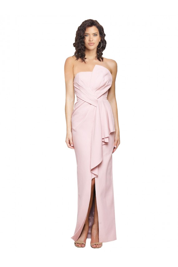 Low Back Pink Stretch Crepe Strapless Long Sleeveless Formal Dress / Bridesmaid Dress Southampton