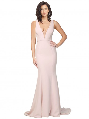V-Back Stretch Crepe V-Neck Sweep Train Sleeveless Black Tie Evening Gown / Prom Dress / Bridesmaid Dress Southampton