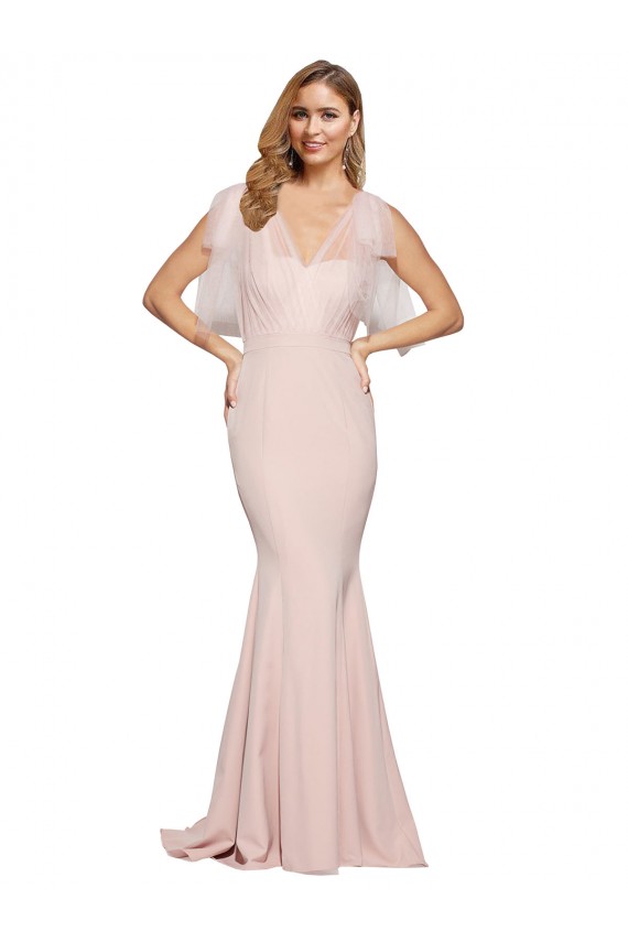 Low Back Stretch Crepe & Tulle Sweetheart Long Sleeveless Formal Dress / Bridesmaid Dress Southampton