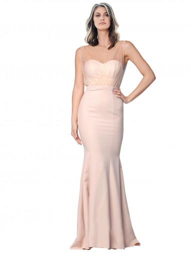 Low Back Stretch Crepe & Tulle Sweetheart Long Sleeveless Formal Evening Gown / Prom Dress / Bridesmaid Dress Southampton