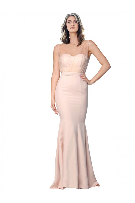 Low Back Stretch Crepe & Tulle Sweetheart Long Sleeveless Formal Evening Gown / Prom Dress / Bridesmaid Dress Southampton